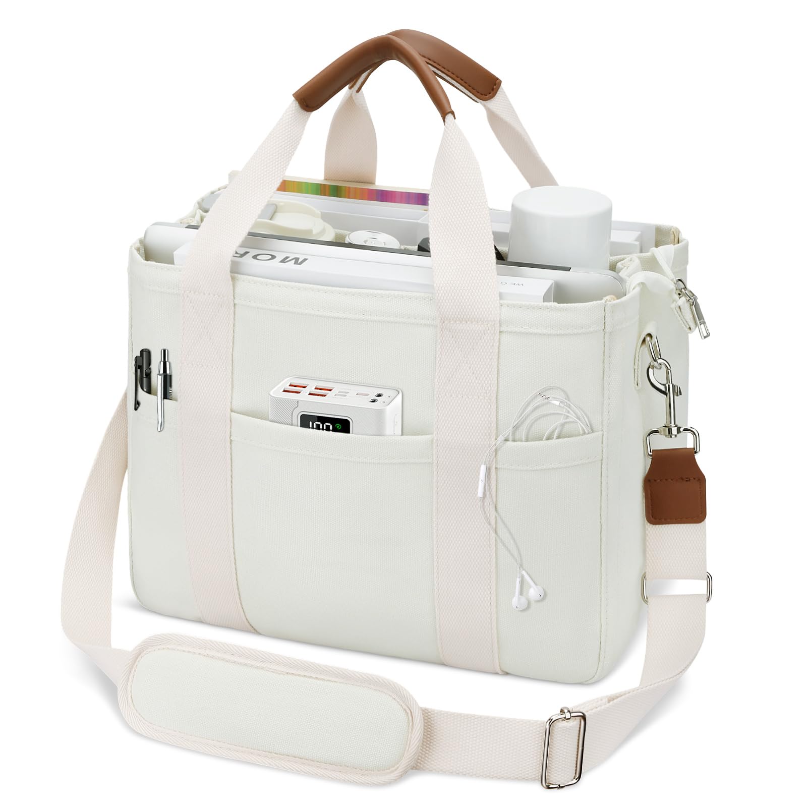 KKXIUCanvas Tote Bag for Women with Zipper and Compartments Crossbody Large Bible Messenger Purse Bag With Pockets