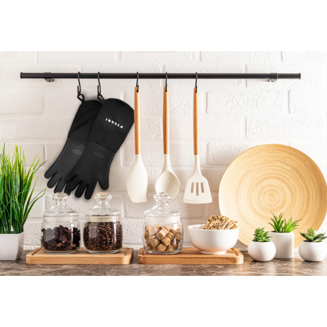 Paire de gants de cuisine extra longs en silicone avec doigts résistants à la chaleur 500 F