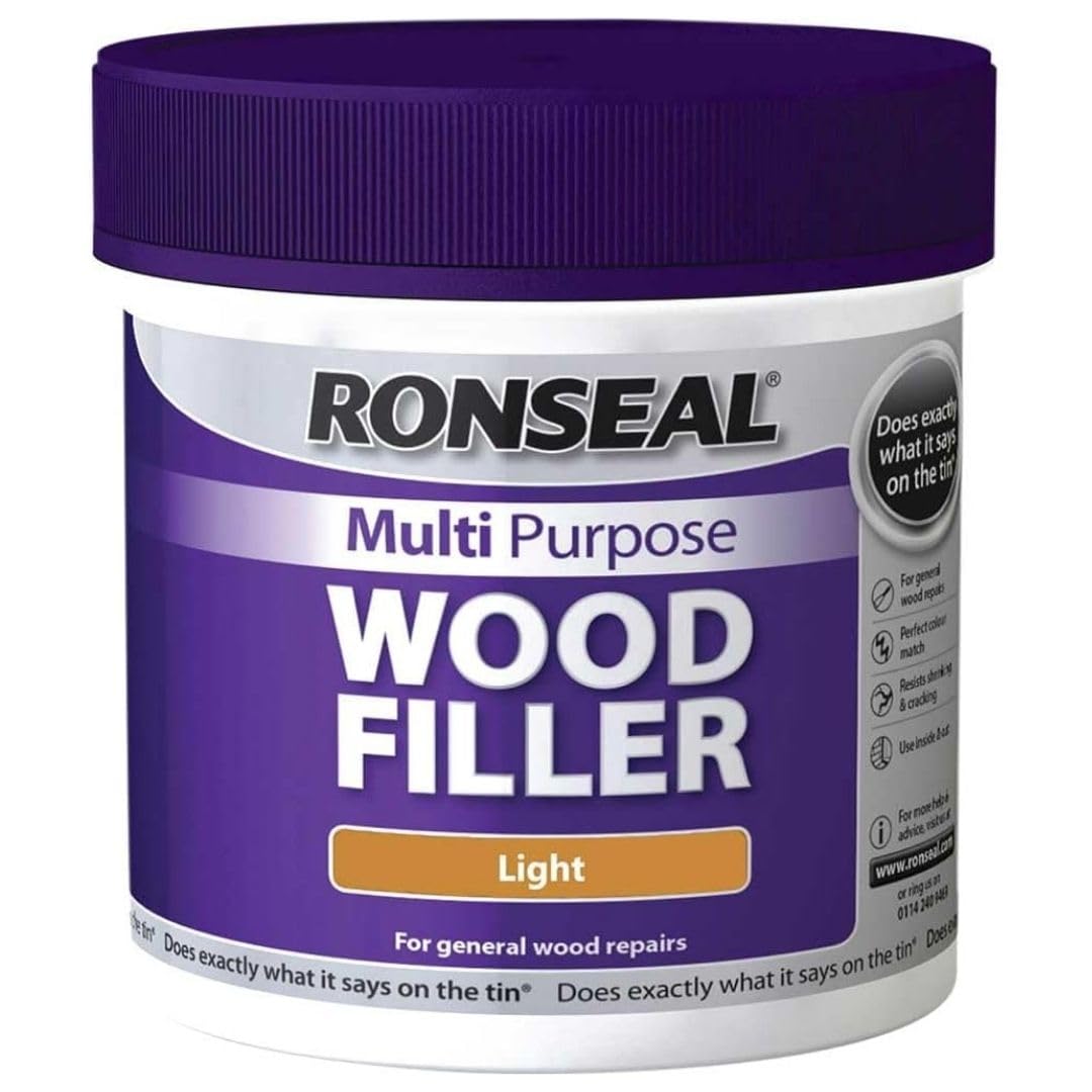 Drw Light Ronseal Multi-Purpose Wood Filler – 250G | Ready Mixed Wood Repair Paste For Interior & Exterior Cracks, Holes & Gaps | Flexible, Sandable, Paintable Finish