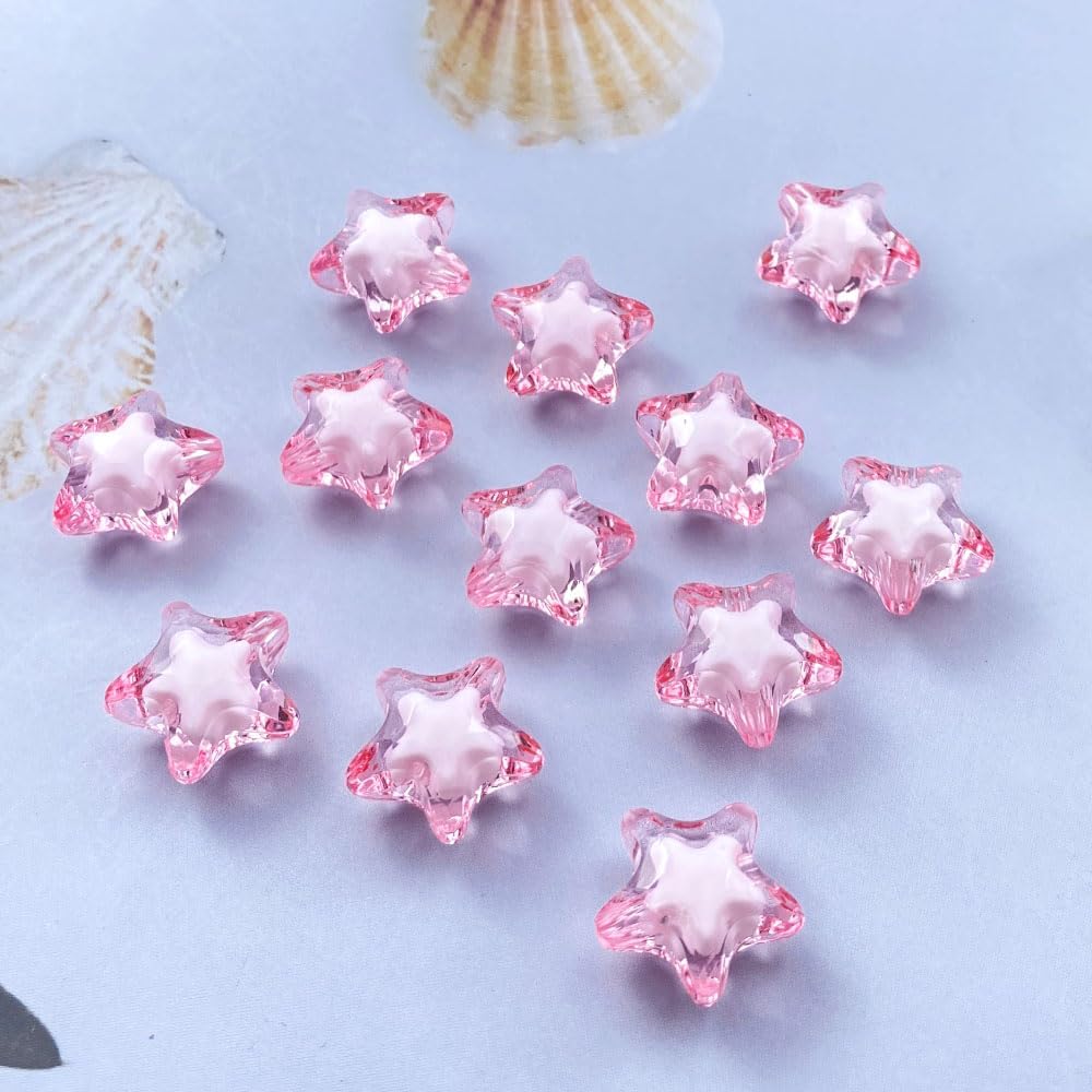 50 PCS 19mm Acrylic Star Beads Loose Spacer Colorful Beads for DIY Craft Jewelry Making Bracelet Necklace Earring Ornament Wind Chimes Key Chains(Pink) - Image 2