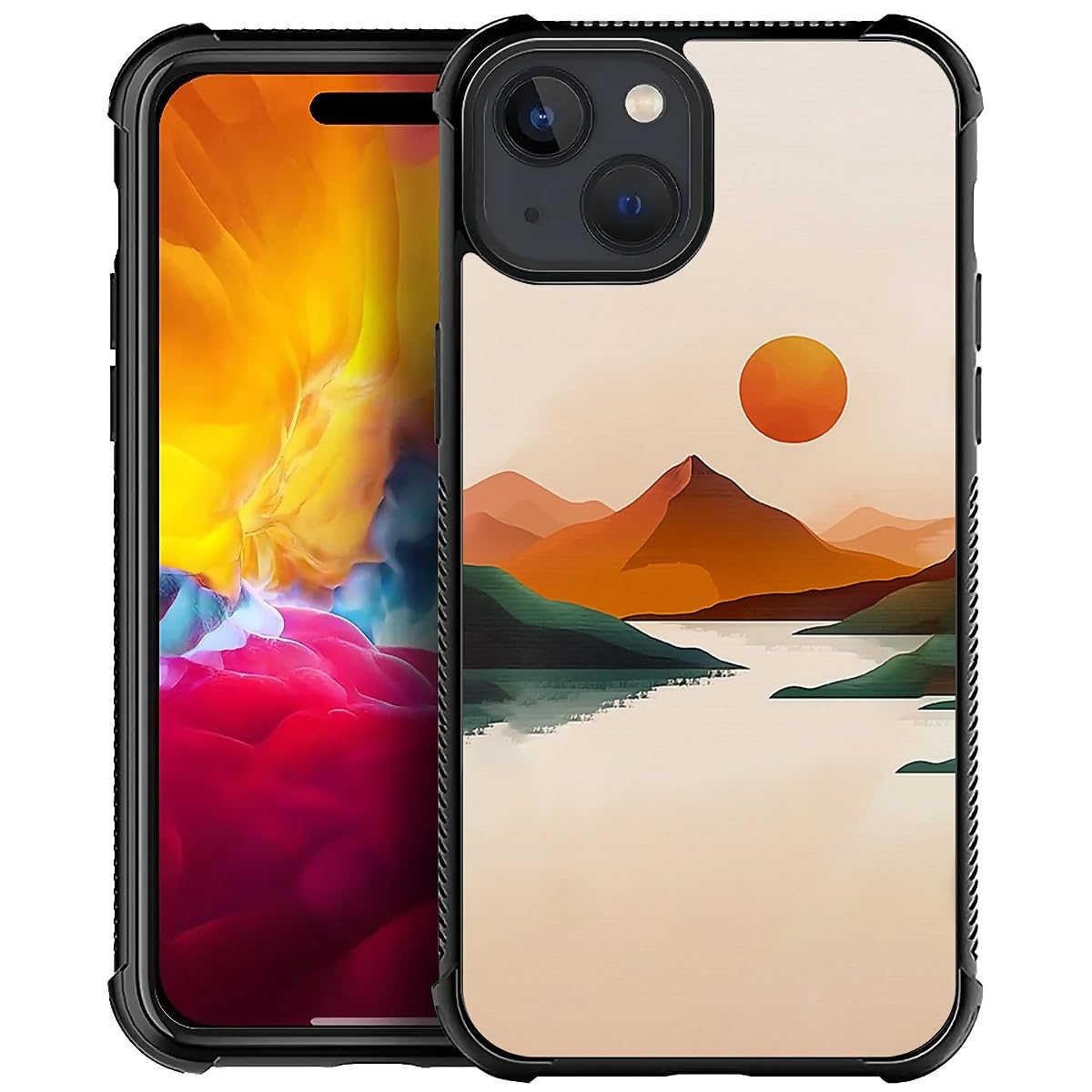 Goodsprout Compatible with iPhone 15 Case,Yellow Sunrise River Mountain Amazing Pattern Design Shockproof Anti-Scratch Hard PC Back Case for iPhone 15