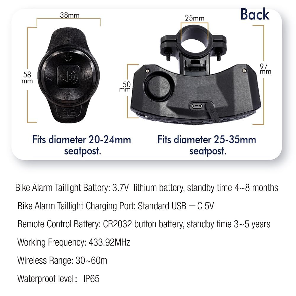 TKMARS Luz Trasera de Bicicleta, Luces para Bicicletas USB Recargable, Impermeable, Advertencia, 6 Modos, Luz Trasera