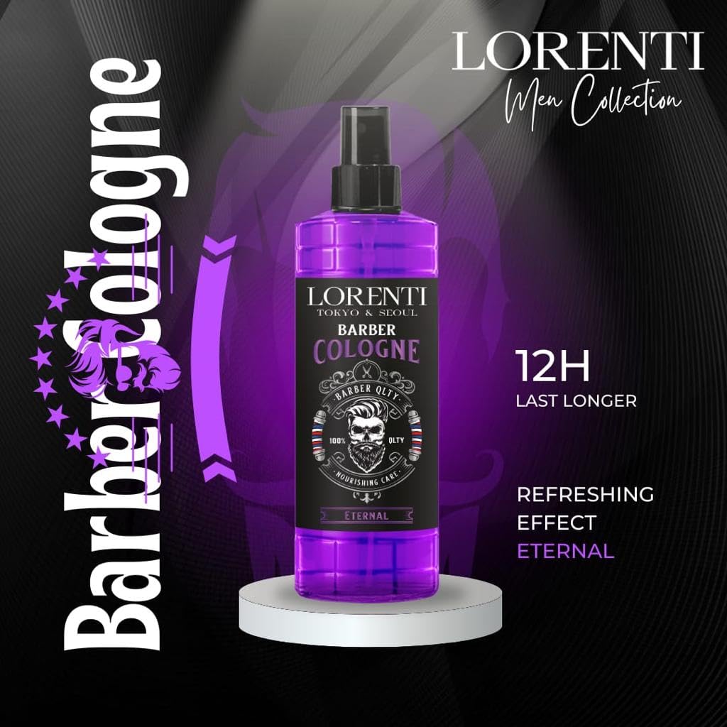 LORENTI TOKYO & SEOUL Barber Cologne ETERNAL 400 ml | spray po goleniu dla mężczyzn | woda zapachowa do golenia dla mężczyzn - Barber Eau de Cologne z praktycznym dozownikiem z pompką | orzeźwiający i