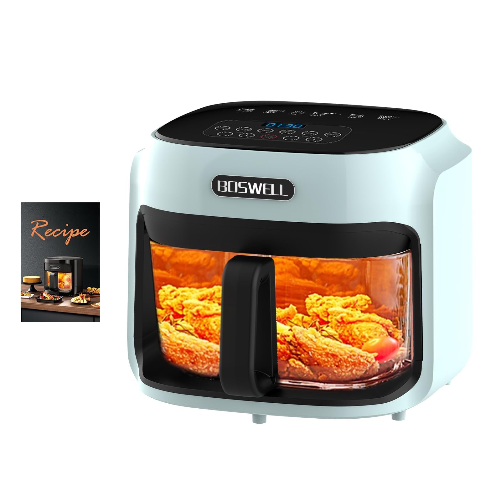 BOSWELL 7.5 QT Large Glass Air Fryer, 6-1 Preset Cook Modes
