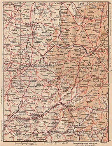 PERIGORD-LIMOUSIN. PÃ©rigueux AngoulÃªme Bergerac Dordogne Charente;1954 map