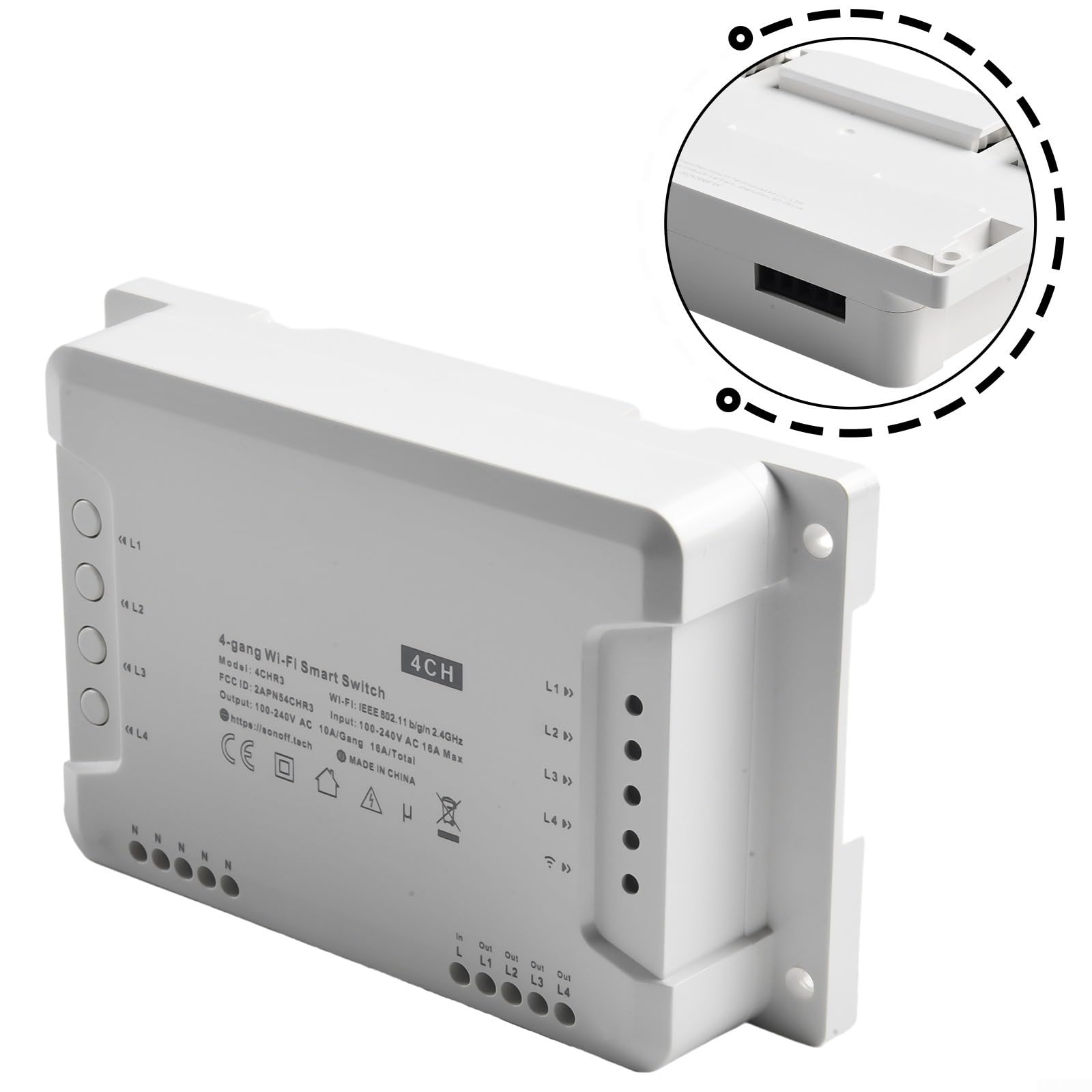 Interruttore intelligente Wi-Fi per Sonoff 4CH PRO R3/4CH R3, modulo di controllo a 4 vie con controllo vocale tramite app, 3 modalità di lavoro, autoblocco/Jog AC100-240 V (per Sonoff 4CH