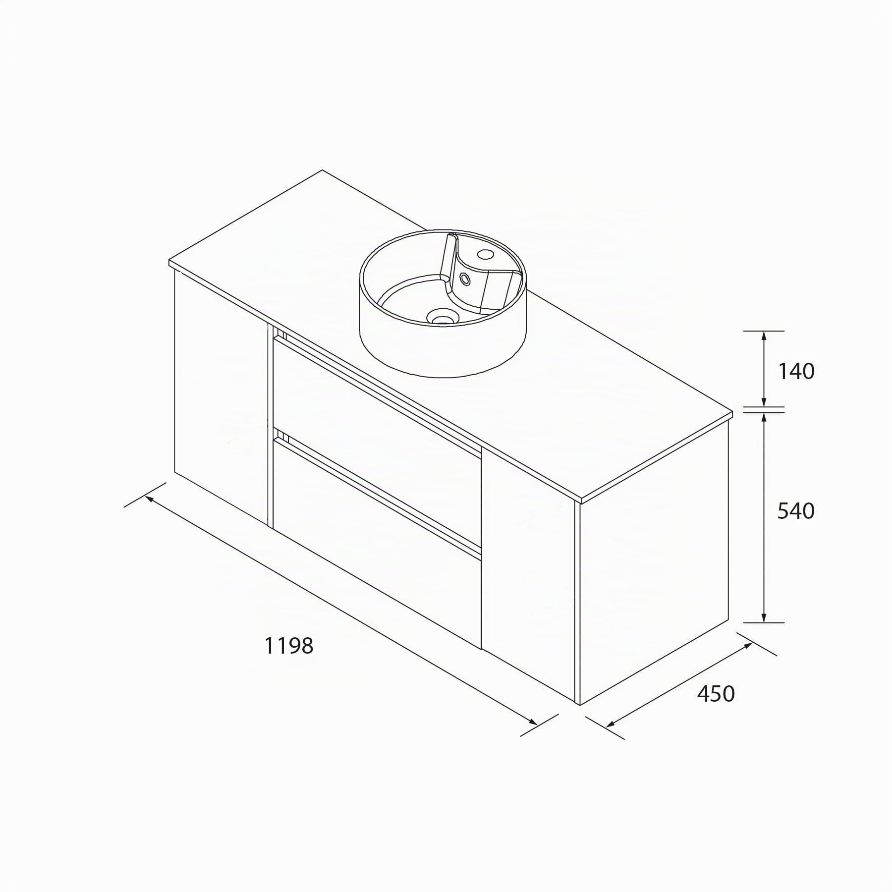 Salgar Mueble de Baño Bequia 120cm + Coqueta 1 Puerta Centrado + Encimera + Lavabo posar| Negro Mate |120x45x56