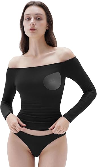 50% off: SUUKSESS Women Padded Off The Shoulder Tops Ribbed Long Sleeve Shirts Fall Basic