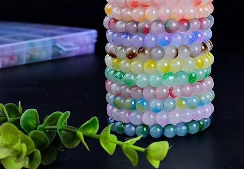 Miniatura 4 de Cuentas de vidrio para pulseras, kit de fabricación de joyas, 480 cuentas de cristal con cuentas de piedra de 0.315 pulgadas (0.315 in), 24 colores,