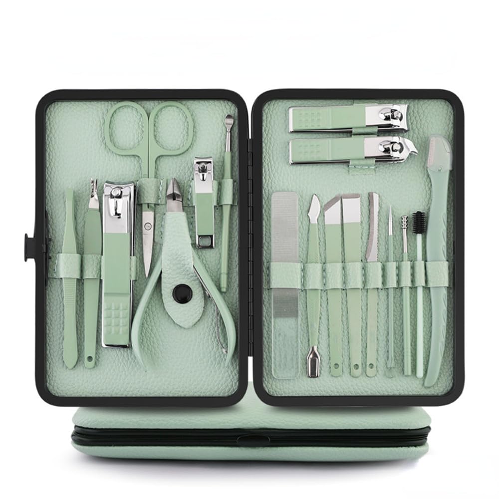 Ensemble de Coupe-Ongles en Acier Inoxydable, 8 à 23 pièces, avec Sac Pliable, Fournitures pour Les Ongles, Vert foncé, 16 pièces (Vert Clair, 18 pièces)