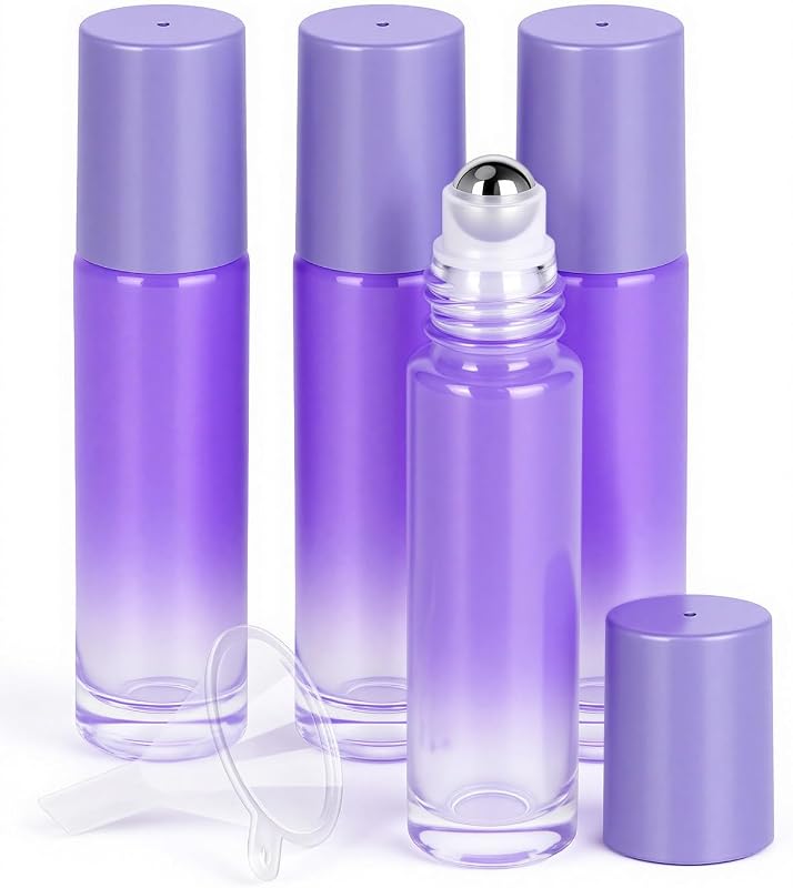 Frascos de vidro com roll-on Worldgsb 10 mL, pacote com 4 e funil