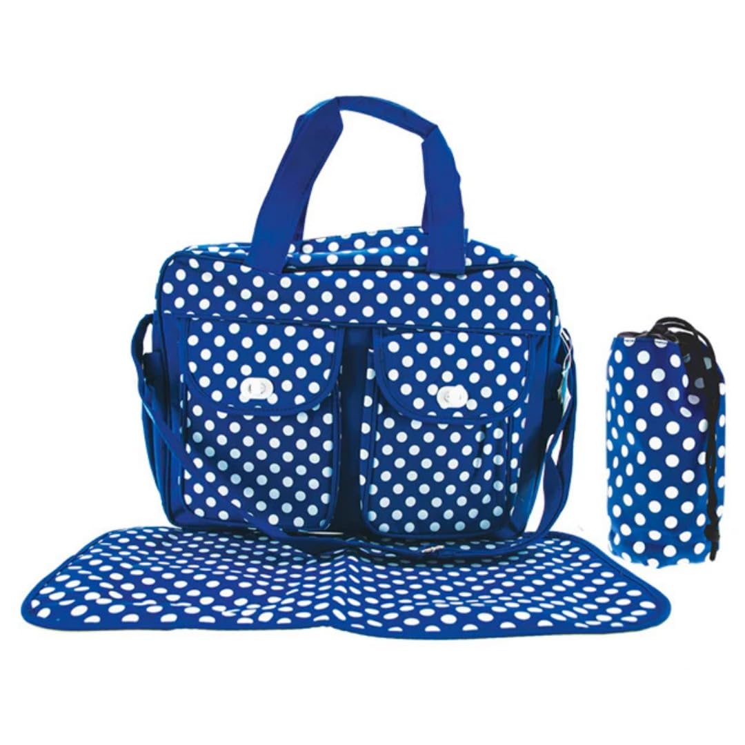 MAIL MORE Diaper Bag – Blue Polka Dots | Baby Changing Bag with Multiple Storage Compartments for Nappies, Bottles & Baby Essentials