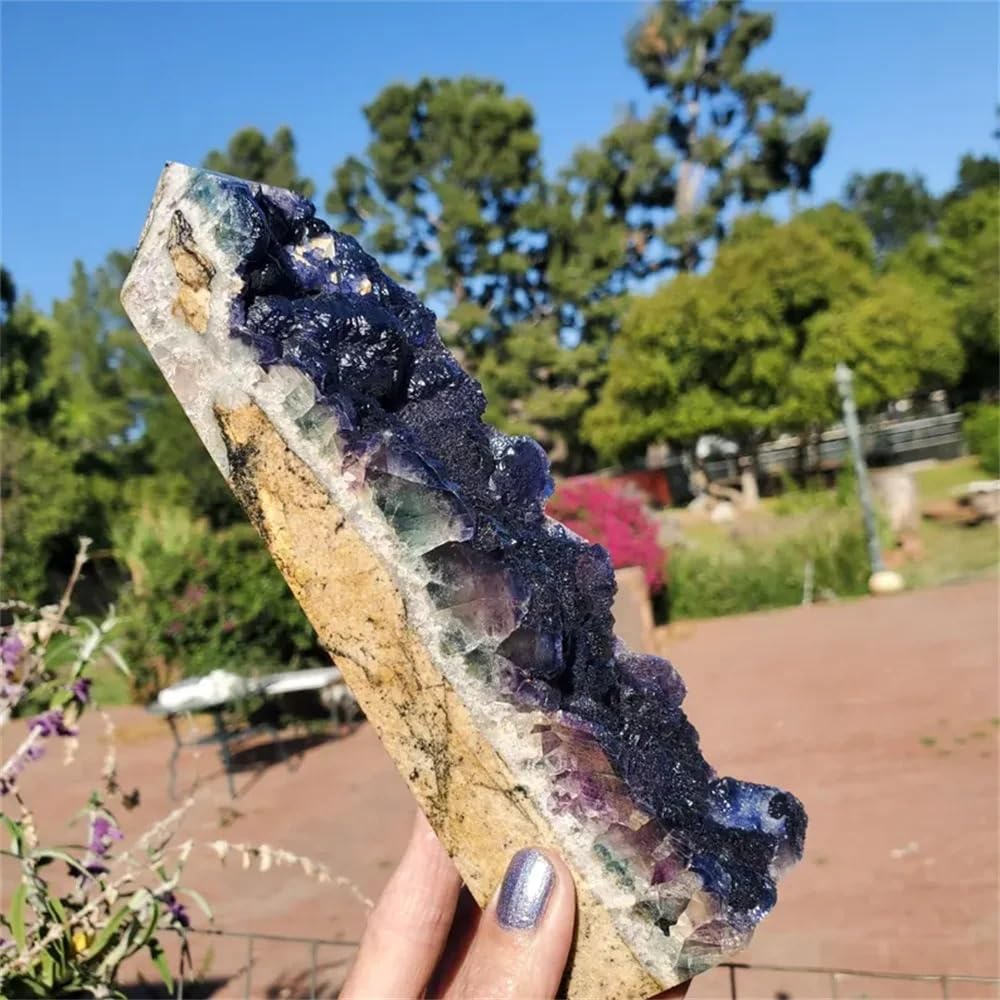 1 Stück 100–200 g, extrem seltener Blaubeer-Fluorit-Kristall-Cluster-Turm – groß mit weißem Quarzturm, tiefblau-violette Farbe Gemstone Stone