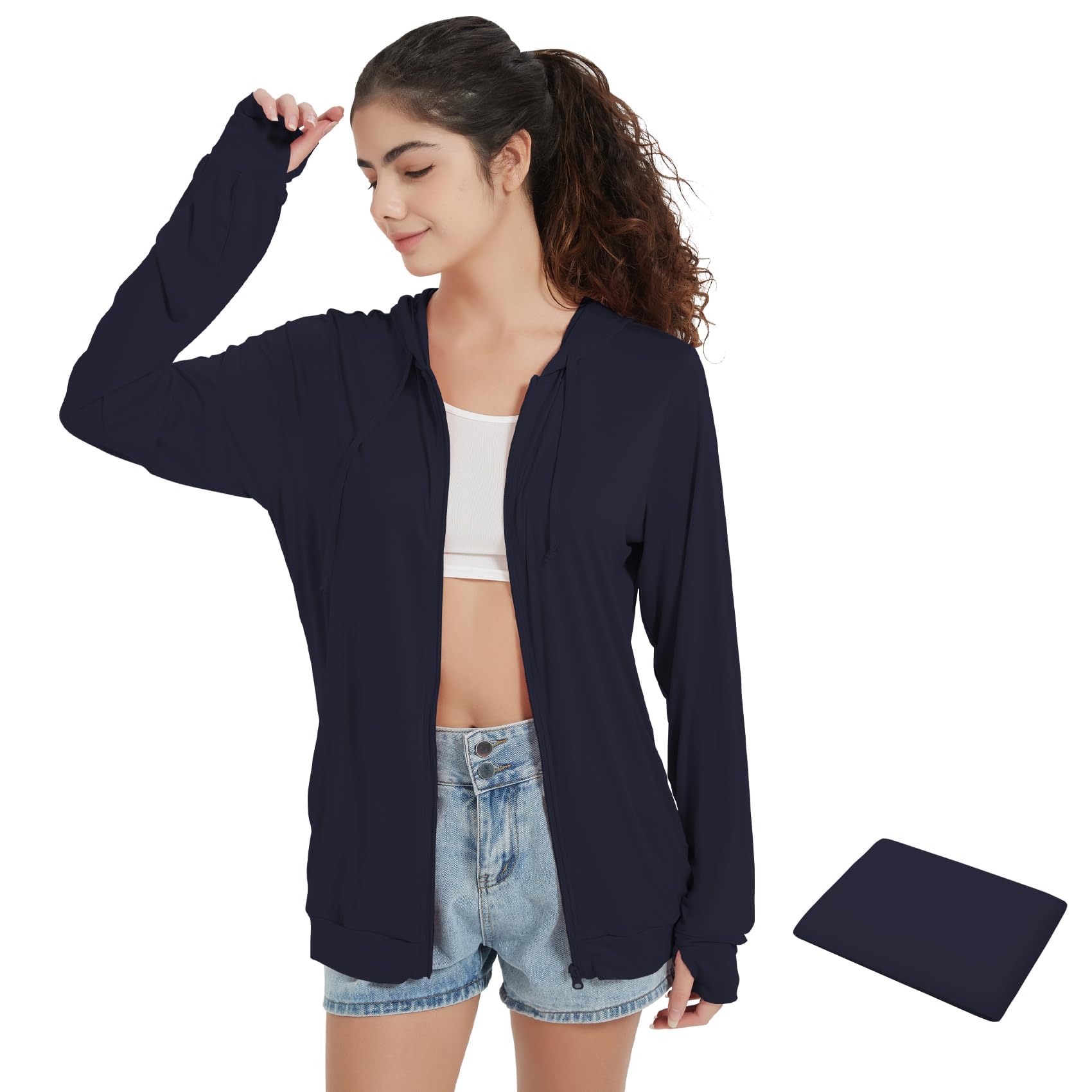 QBK Light Weight Zip Up Hoodie Thin Summer Jacket For Women