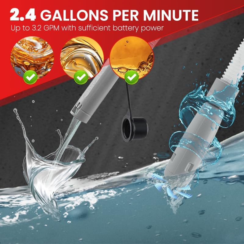 Automatic Fuel Transfer Pump with Auto-Stop, 3 Tank Adapter,9.08L per Min, Battery or USB Powered, 51" Hose,Fast and Safe Portable Gas Can Pump for Oil, Diesel,Gasoline (2)