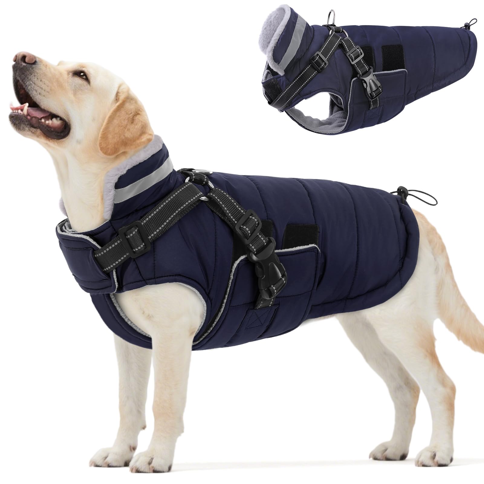 Queenmore Dog Coats for XXXL Large Dogs Winter with Harness Easy On