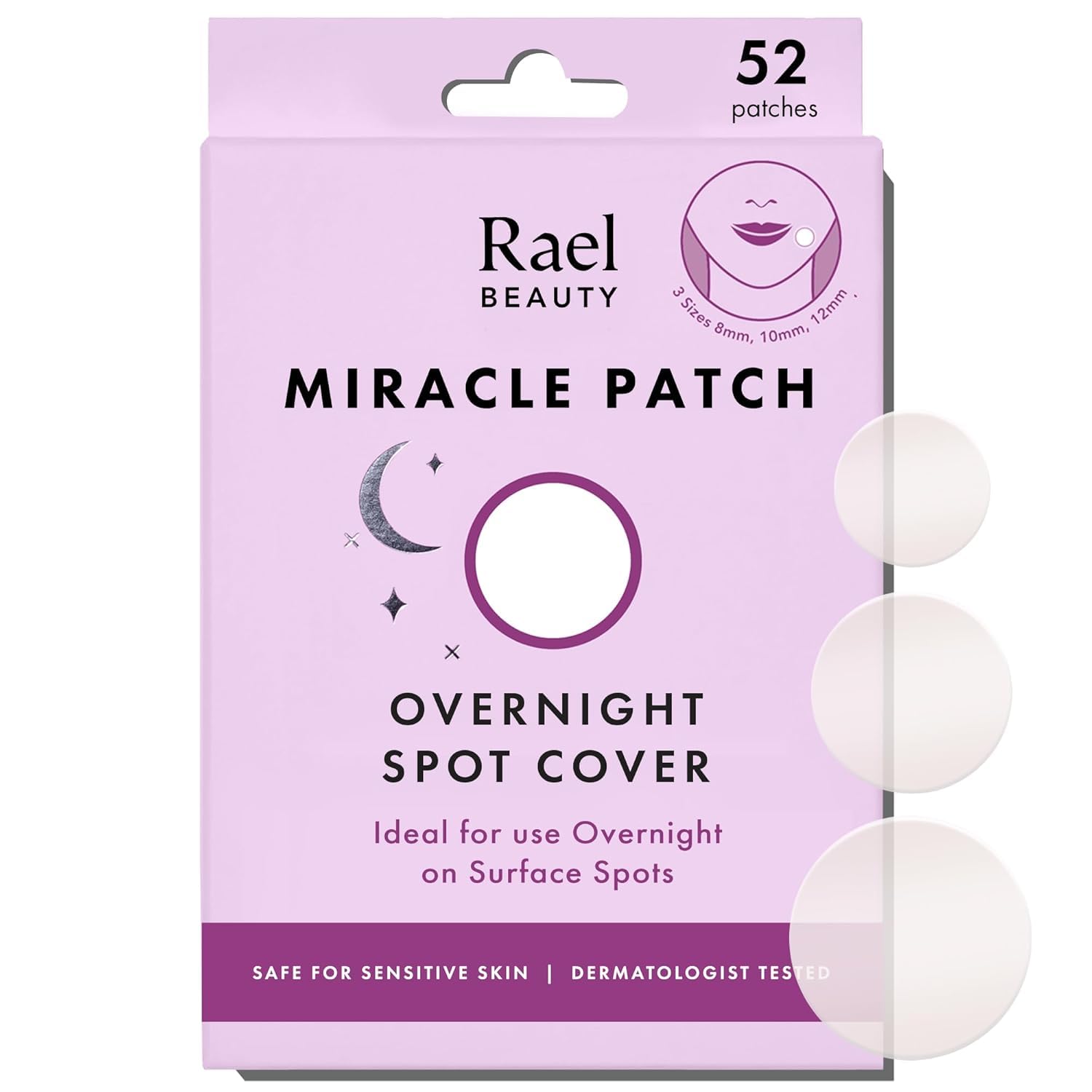 Rael Miracle Anti Pickel Patch über Nacht - Korean Skincare, Pimple Patches für das Gesicht, Extra Starke Haftkraft, Hydrokolloid Akne Pflaster, Vegan, Tierversuchsfrei, 3 Größen (52 Stück)
