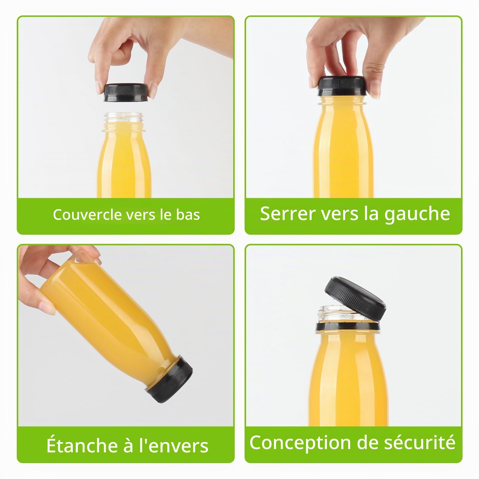 Lot de 24 bouteilles sensorielles vides en plastique PET transparent avec couvercles noirs, 200 ml