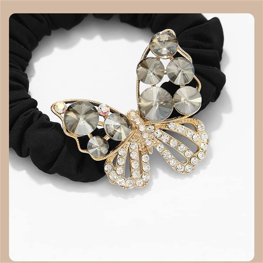 RUVOO Haargummi Scrunchies Koreanische Art-Legierungs-Rhinestone-Schmetterlings-hohe Elastizität-Gummiband-Haar-Seil Für Mädchen Haargummis Haarschmuck (Blue : Bronze, Size : A)