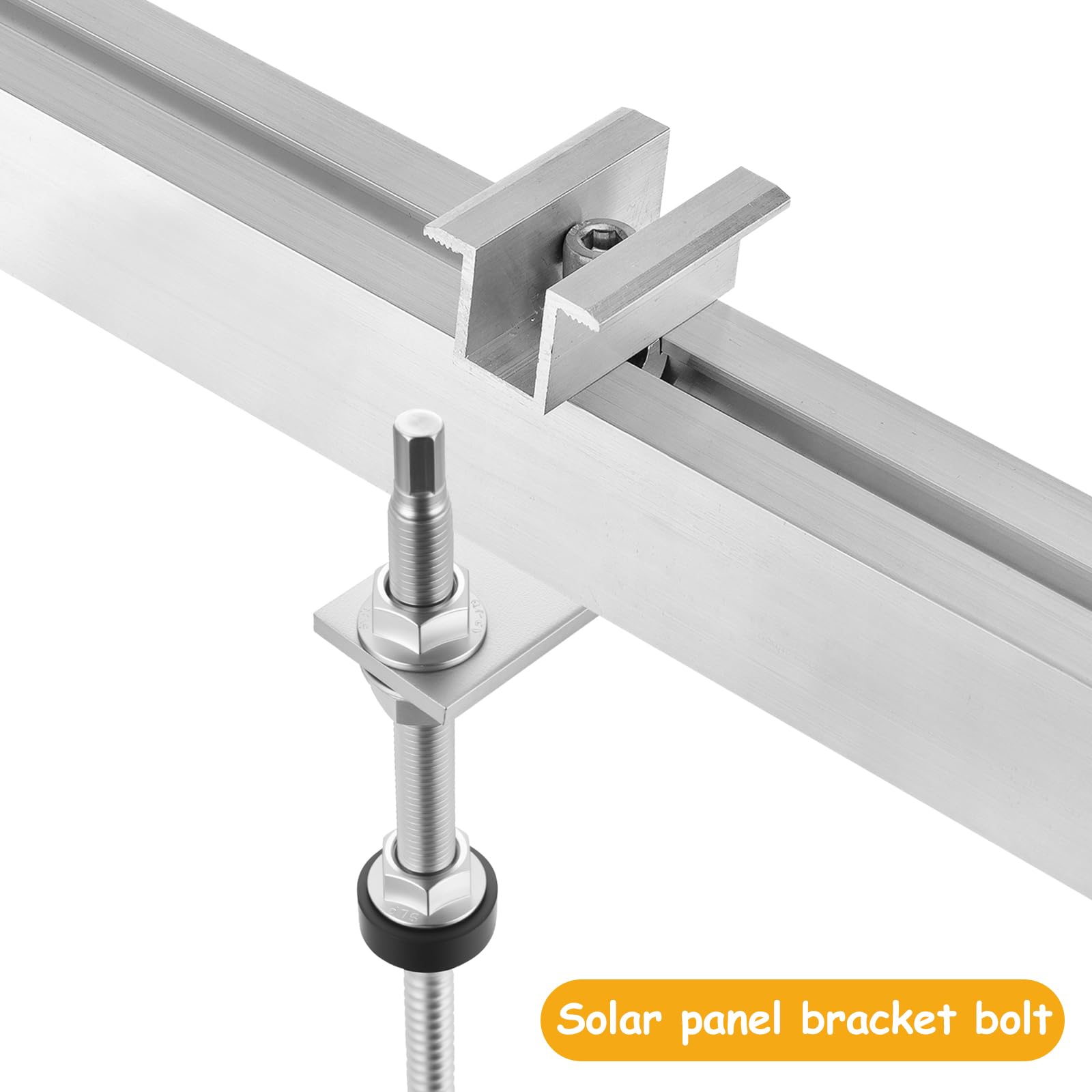 2 Pcs Vis à Double Filetage en Acier Inoxydable M10 x 200 mm, avec Plaque Adaptation M10 x 200 mm, pour Systèmes Photovoltaïques, avec Contre-écrous