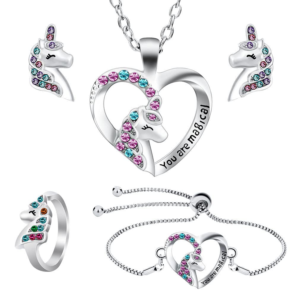 OSDUE Bijoux, Ensemble de Bijoux, Collier Bracelet Bague Boucles d'oreilles Set, Princesse Anniversaire Noël Cadeau