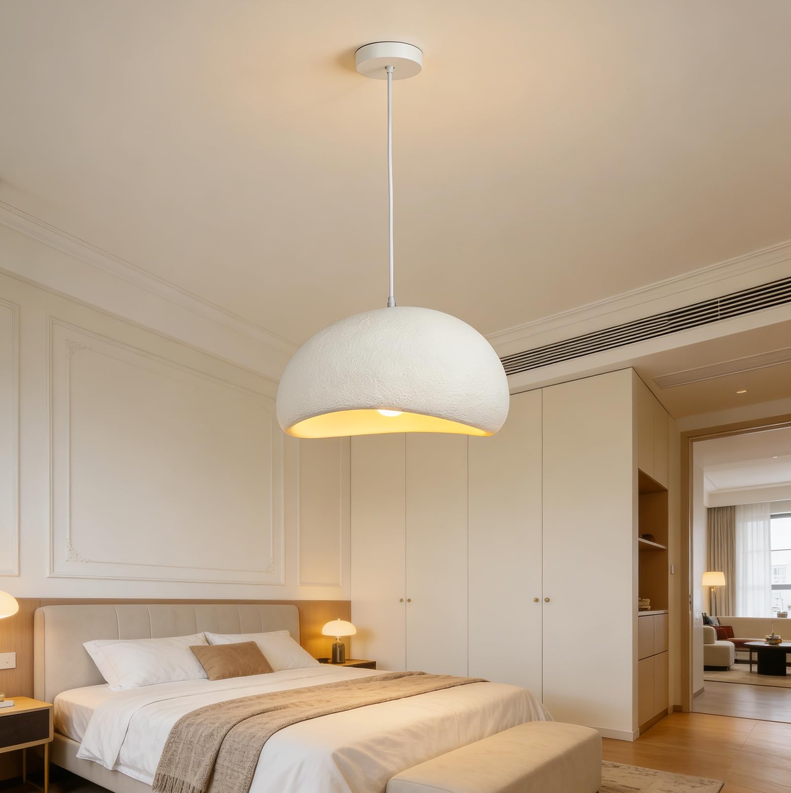 JAOGAUS Lámpara colgante moderna Wabi Sabi de 40 cm con pantalla de lámpara, estilo japonés, con casquillo E27 para dormitorio y salón. (Bombilla no incluida).