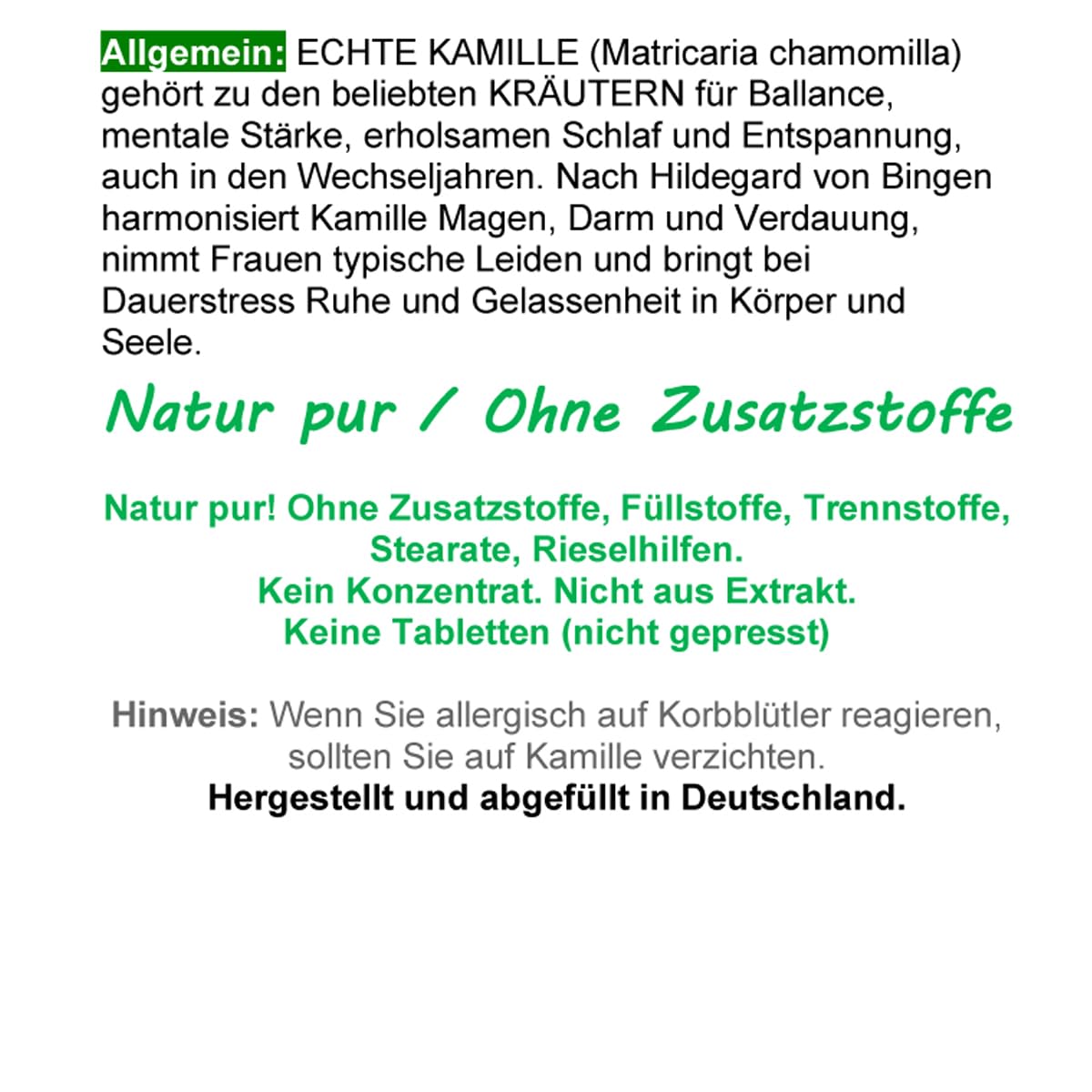 Echte KAMILLE Chamomilla Kamillenblüten 360 Kapseln - MAGEN & DARM - Adaptogen + Seelenkraut für ENTSPANNUNG. 100% NATUR PUR - OHNE ZUSATZSTOFFE. 27120-360