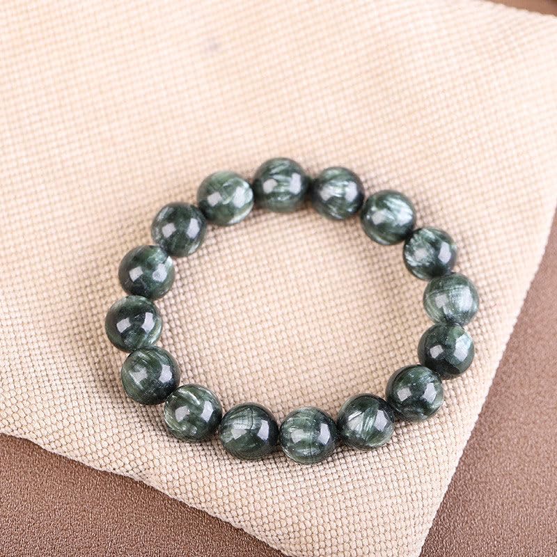 Pulsera de cristal de dragón verde natural, turquesa con un solo anillo, pulsera de cuentas redondas, temperamento de moda para parejas