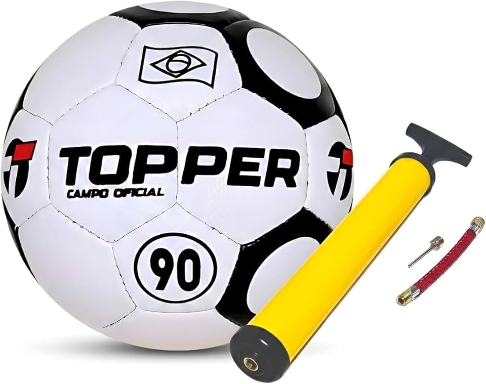 Bola Profissional de Futebol Topper Campo 90 Oficial + Bomba de Ar Manual – Ideal Para Jogos, Treino e Lazer.