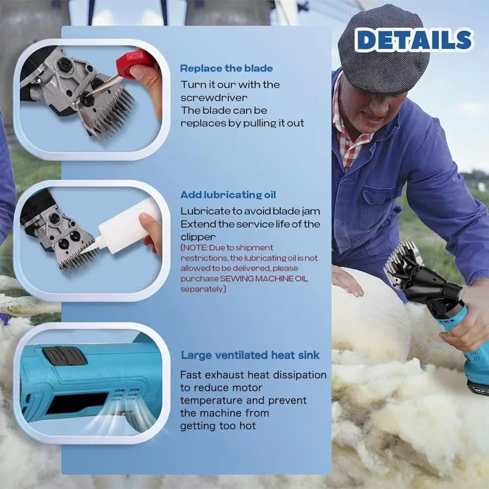 Forbici per Pecore A Batteria da 600 W, Tosatrice Professionale Ricaricabile con 6 velocità Regolabili per La Rasatura della Lana da Pelo in Pecore, Capre, Bovini E Altri Animali da Allevamento