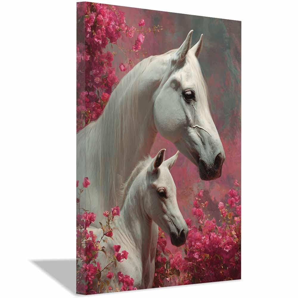 ZAMAEIU Canvas Print Wall Art Horse snuggling Abstract Dog Animal Paintings, Suitable for living room, bedroom, for Kids Room Decoretc.(white)-50x70cm Framed