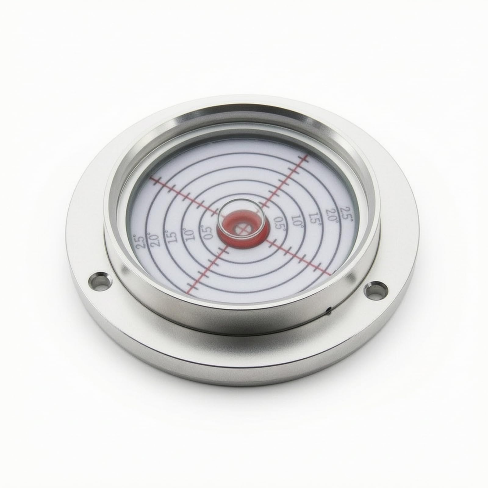 F Fityle Nivel de Burbuja Medidor con Escala Interna Grabada y Marcaciones Concéntricas Cuerpo Metálico Robusto con Flange de 80 Mm y Orificios de Montaje, Blanco, 0.5-2.5 Grados
