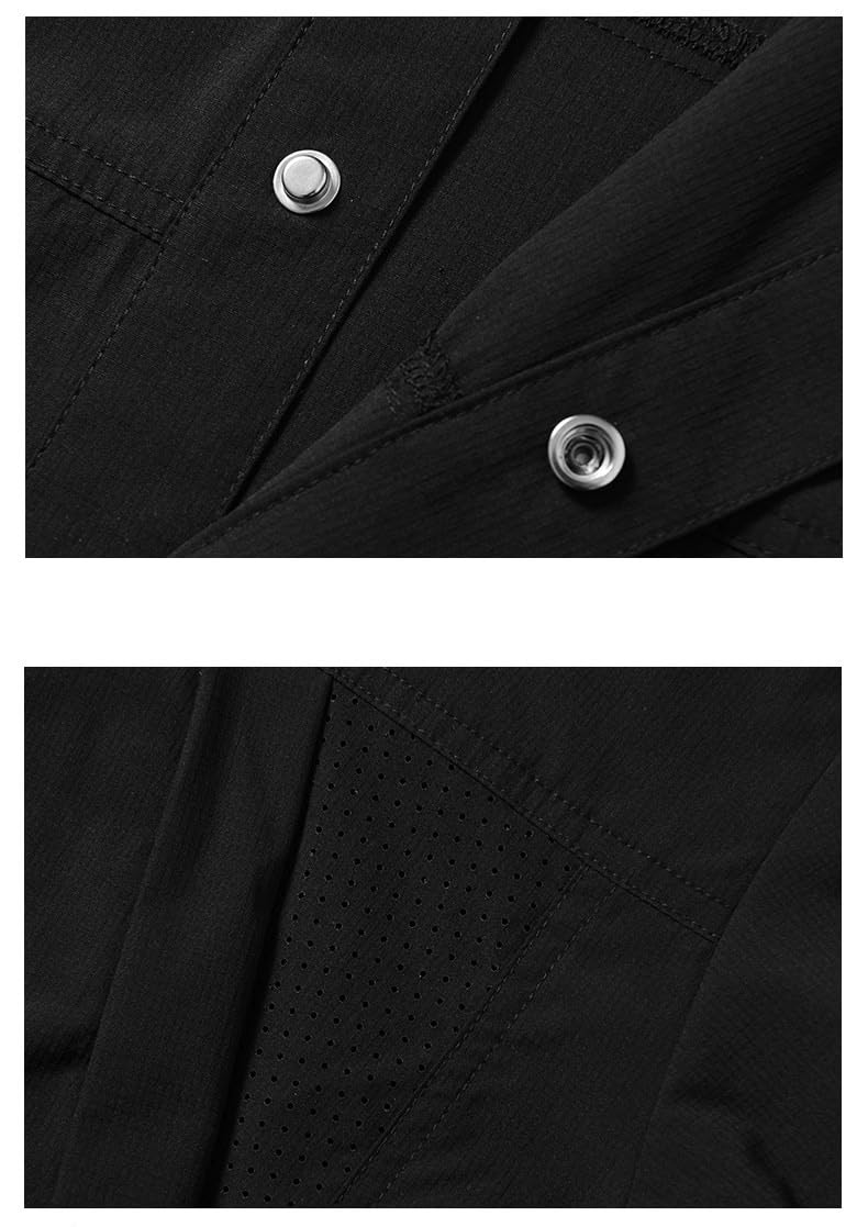 Conjunto Camisa Cargo Malla Transpirable Manga Corta Camiseta Shorts Casual Viaje-Black-M