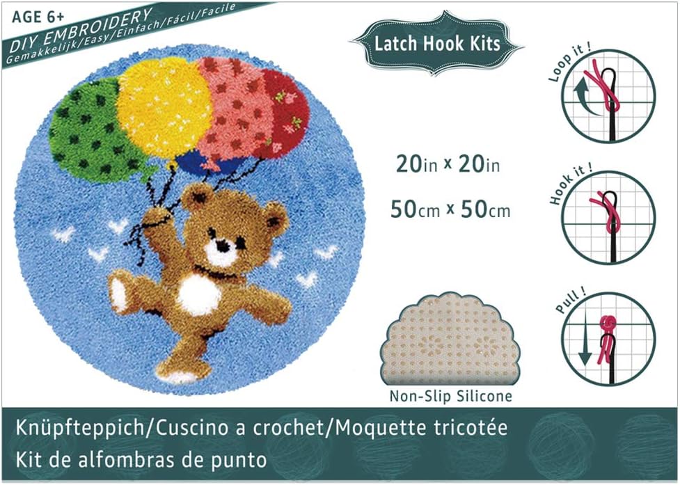clubevy Latch Hook Kits for Adults Beginner DIY Latch Hook Cartoon Pattern Embroidery Crochet Needlework Crafts for Kids, 20 x20 inches