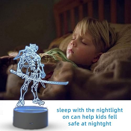 Miniatura 6 de HUIYANG Overwatch Genji - Luz nocturna con temática de juego, luz LED 3D, USB, control remoto, lámpara de mesa para decoración del hogar, luz de