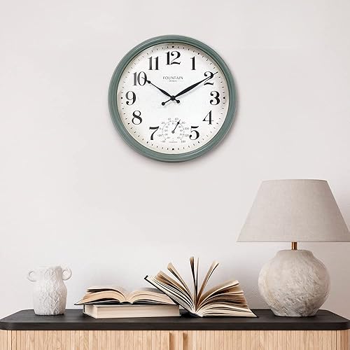 Miniatura 6 de Maison inReloj para exteriores con termómetro, estación meteorológica 2 en uno (termómetro meteorológicodecoración de pared) (verde azulado