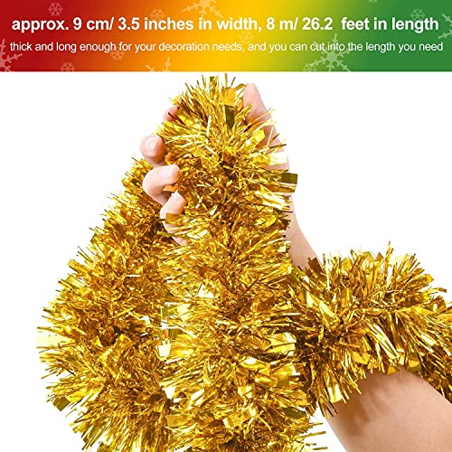 26.2 Feet Christmas Tinsel Garland Xmas Party Metallic Tinsel Twist Garland Glitter Christmas Tree Hanging Wreath Decor For Staircase Railing Banister Indoor Outdoor Ornament (Gold) #TOP3