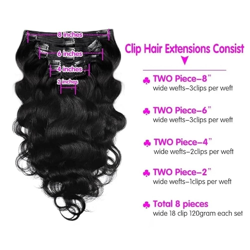 Body Wave brazylijskie przedłużenie włosów z klipsem, ludzkie ciało, 8 szt., dla czarnych kobiet, z 16 klipsami, 120 g, naturalne czarne włosy z klipsem, 16 cali