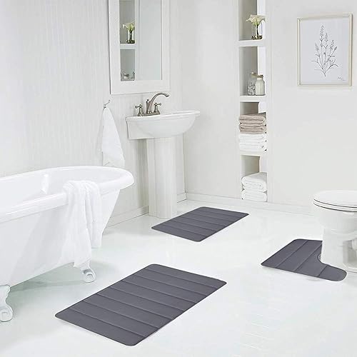 Miniatura 8 de Juego de tapetes de baño de espuma viscoelástica de 3 piezas, ultra suaves, antideslizantes y absorbentes, juego de alfombrillas de inodoro,