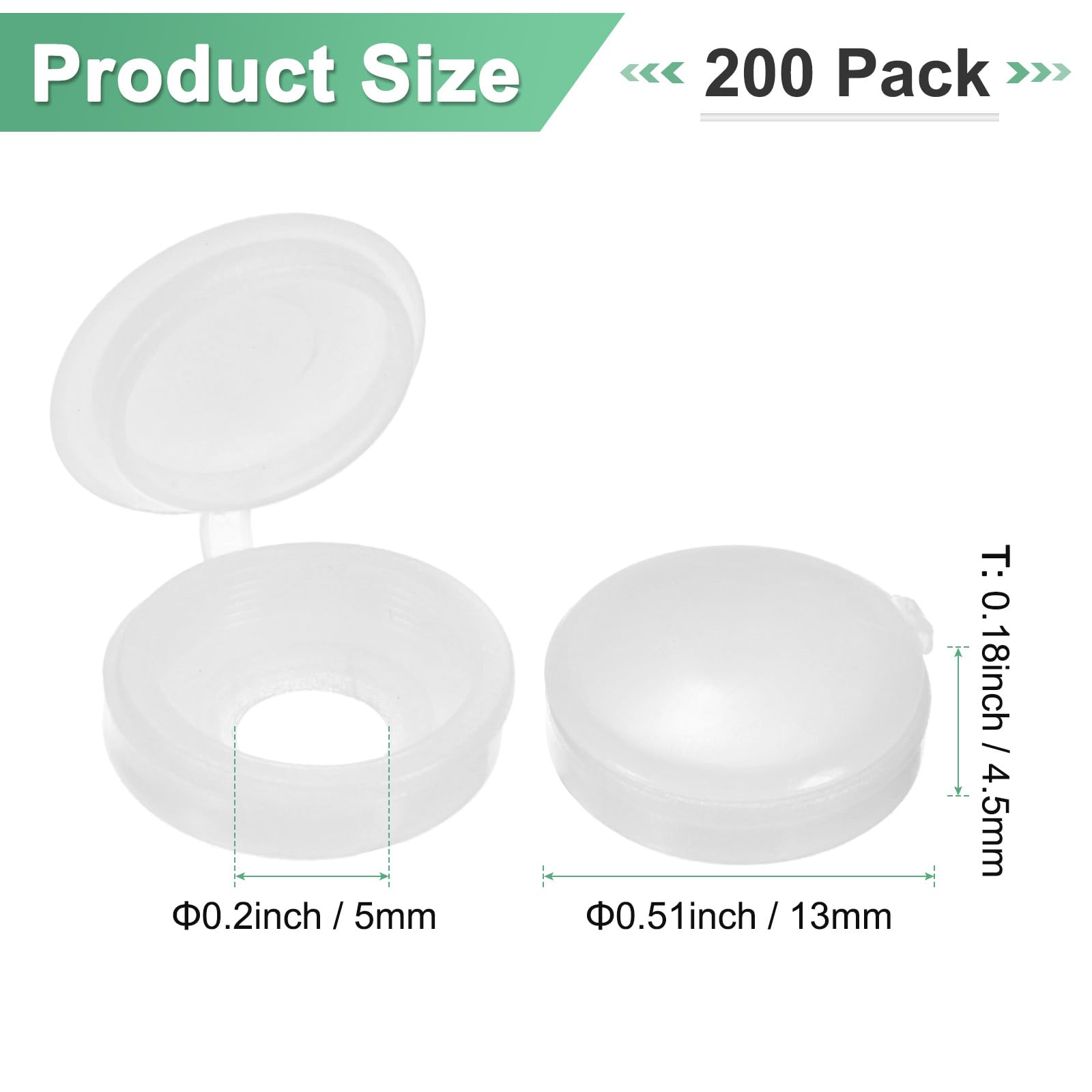 M METERXITY 200-Pack Plastic Hinged Screw Cover Caps, 5mm Shutter Screws with Caps, Fold Snap Washer Covers - Image 2