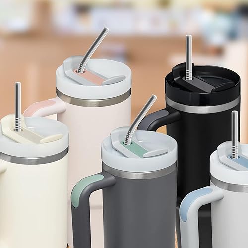 Miniatura 6 de Pajitas de acero inoxidable para Stanley Adventure Travel Tumbler de 20 a 30 onzas, 6 popotes de repuesto reutilizables con juego de cepillos de