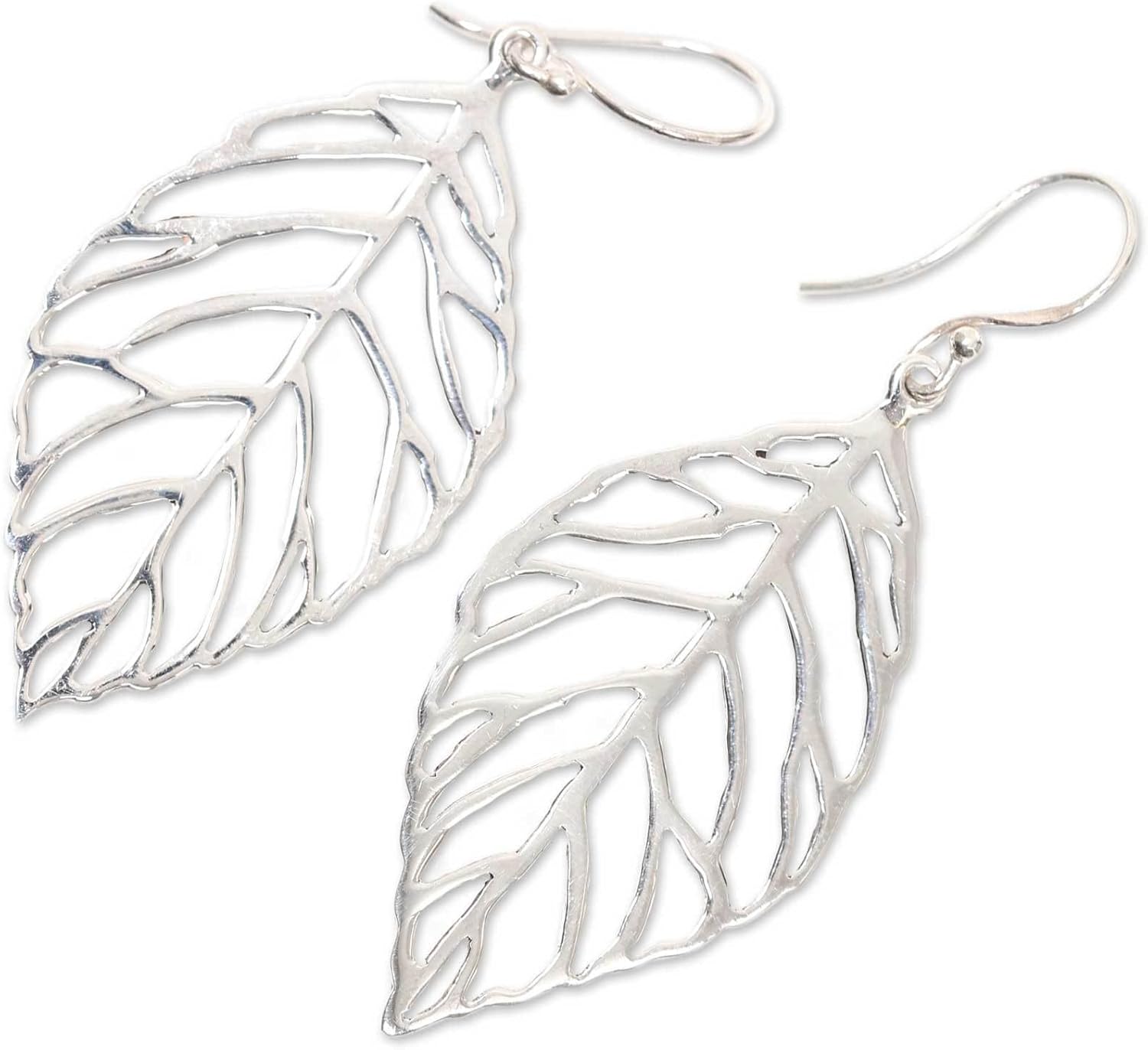 NOVICA Artisan Handcrafted Sterling Silver Dangle Earrings Balinese Leaf Theme Indonesia Tree [2.1 in L x 0.9 in W] ' Bali Bay Leaf' - Image 5