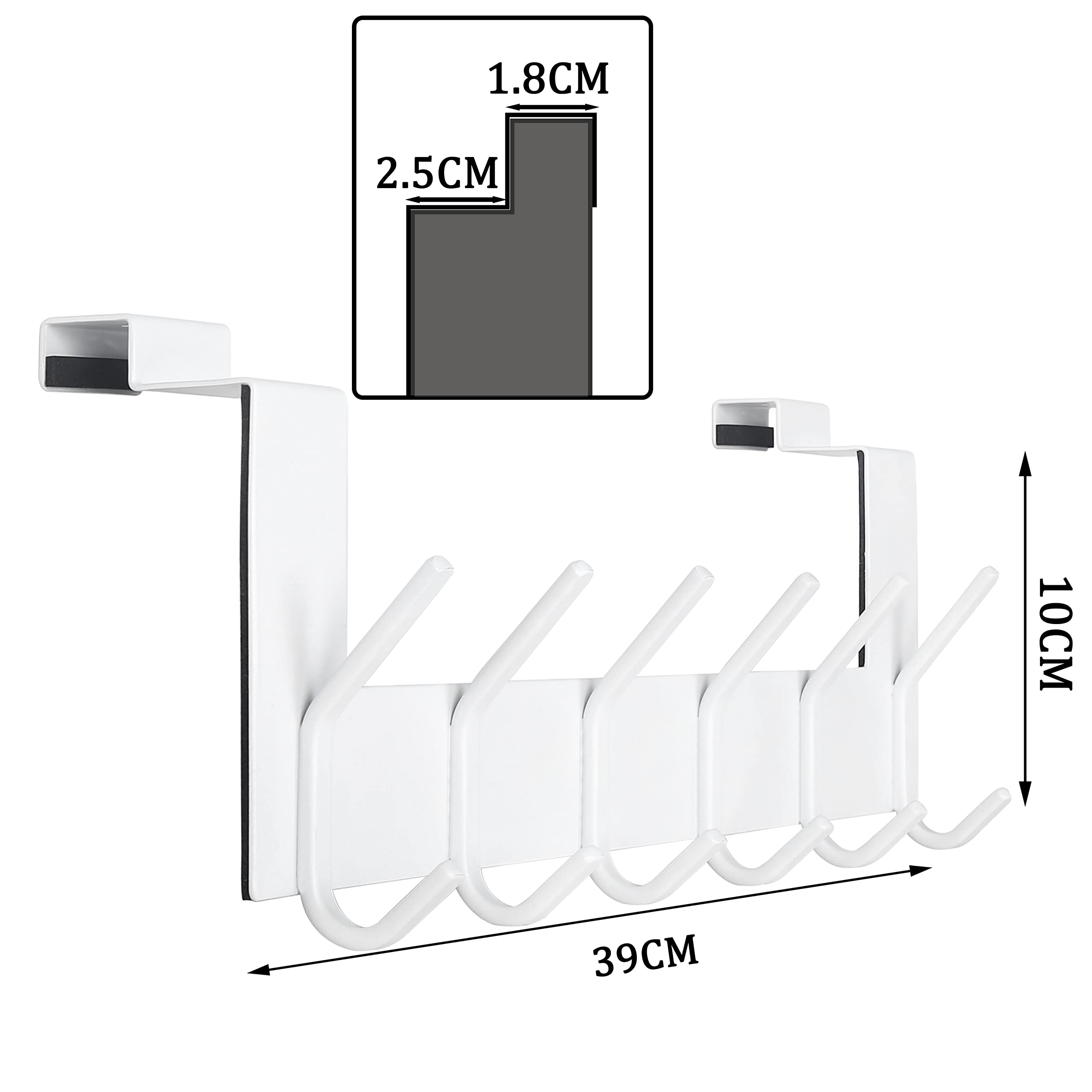 SKOLOO Crochets de porte à suspendre avec 6 crochets, Porte-manteau de porte en métal côté intérieur - Crochets à vêtements pour porte pour porte-serviettes, manteaux, Blanc