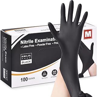 Black Nitrile Disposable Gloves - Latex Free, Powder Free, Exam, Surgical, Cleaning, Food Gloves - Extra Strong, Multi-Purpose, Black (Medium)