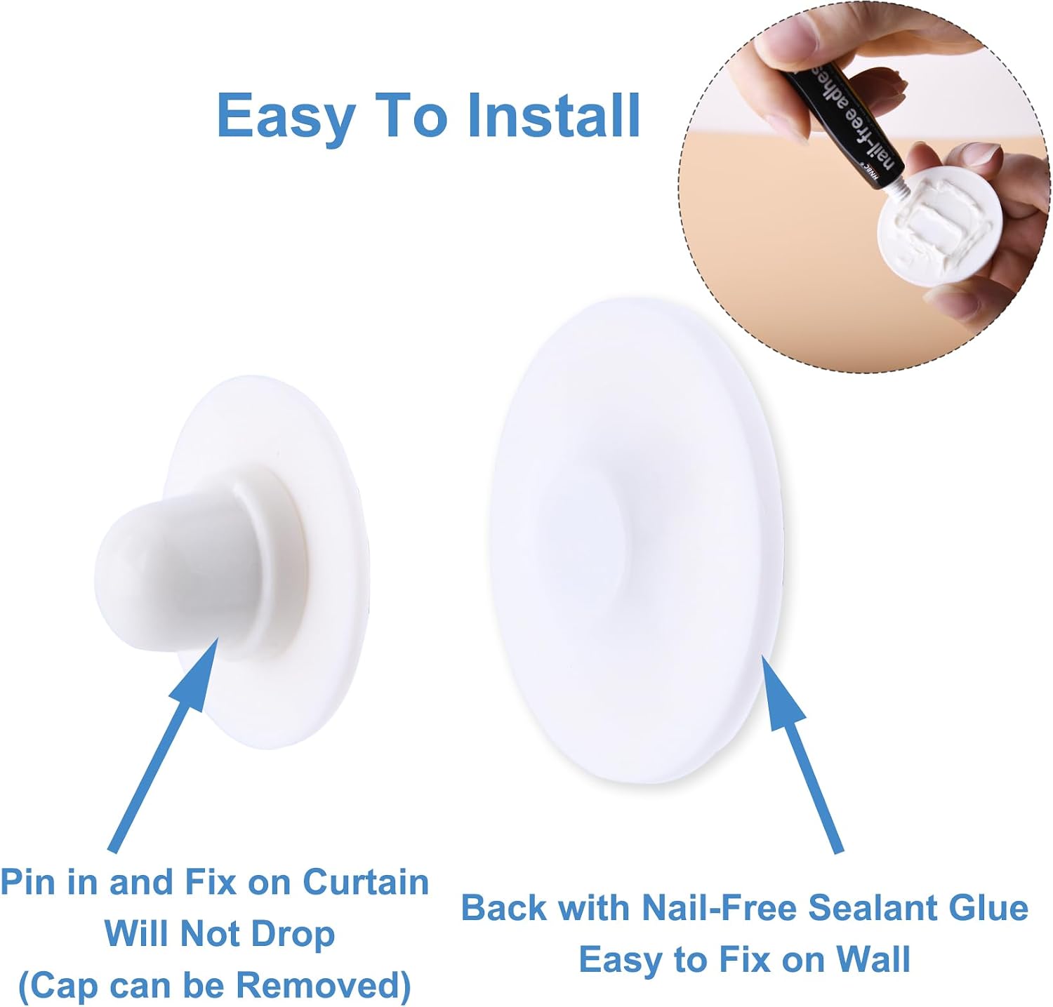 Magnetic Shower Curtain Clips, Nail-Free Sealant Glue Splash Guard Clips, Keep Curtain Liner Closed to Wall, Stop Liner from Billowing, Prevent Water Off Floor, White, Pack of 8