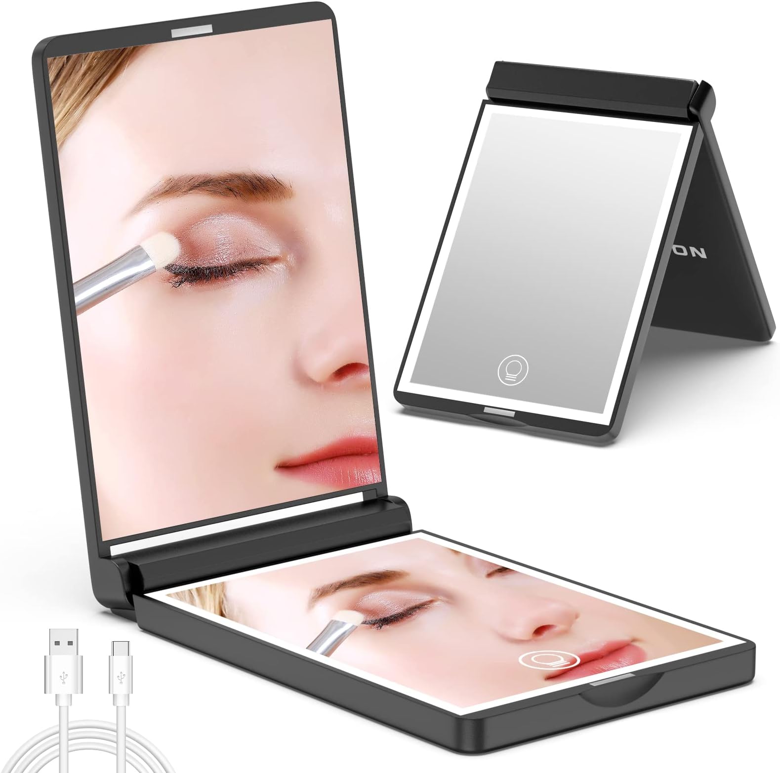 wobsion Travel Makeup Mirror, Rechargeable Lighted Compact Mirror,1x/3x