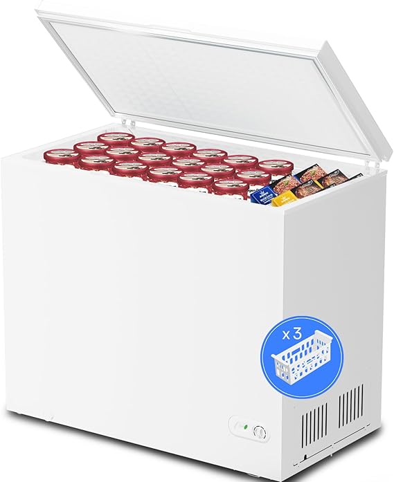 Kismile 7.0 Cubic Feet Chest Freezer with Removable Baskets Free Standing Top Open Door Compact Freezer with Adjustable Temperature for Home/Kitchen/Office/Bar (7.0 Cu.Ft, White)