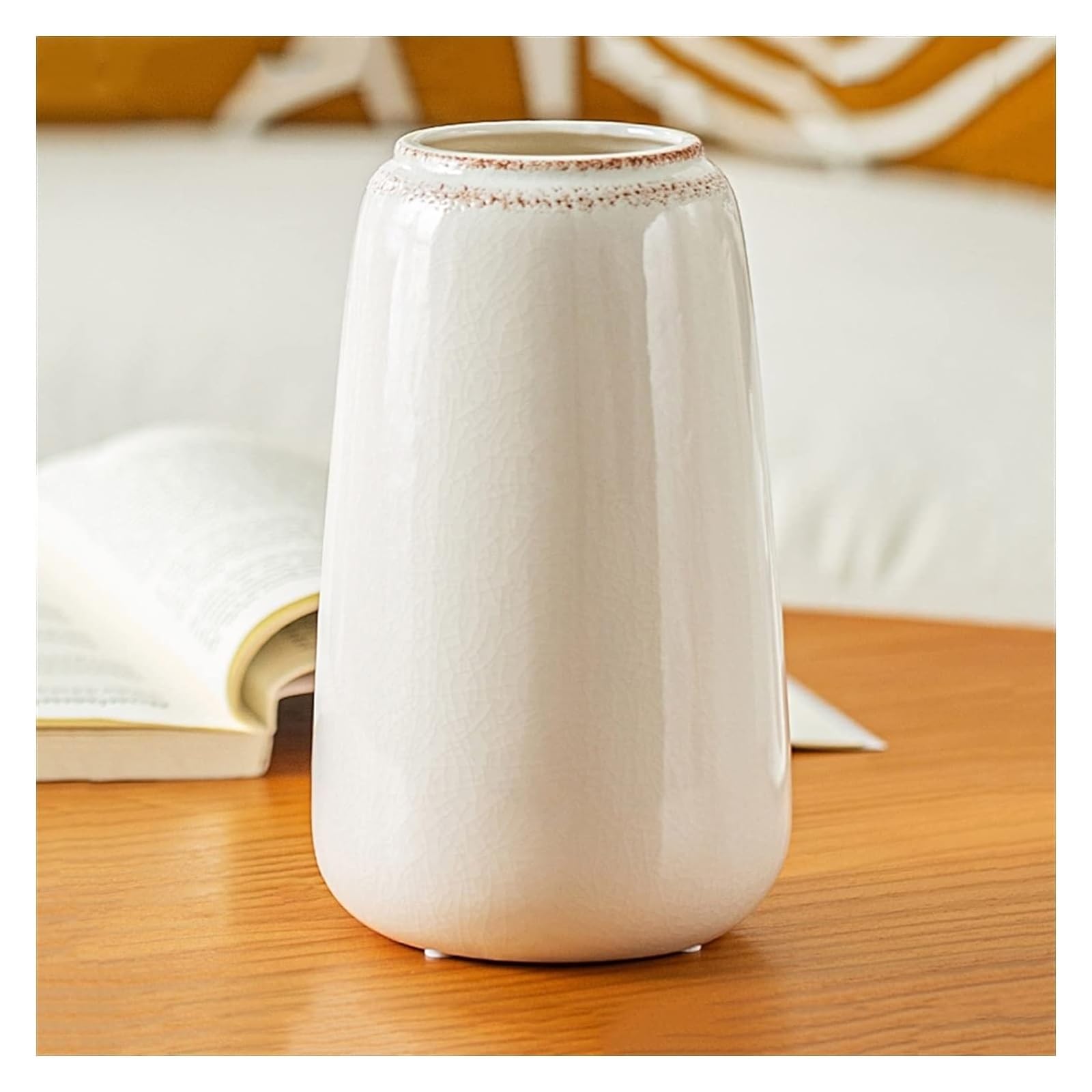 SWENEEN Vase Tabletop Flower Vase White Ceramic Small Vase Living Room Flowers Hydroponic Dry Flower Arrangement Ceramic Pot Retro Simple Flower Vase Decorative Vases,One Color-L