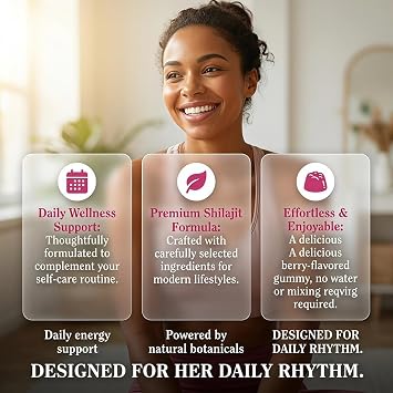 Bloomin Shilajit Gummies for Women, Feminine Wellness Supplement, with Daily Mood, Herbal Berry Gummies, 60 Gummies