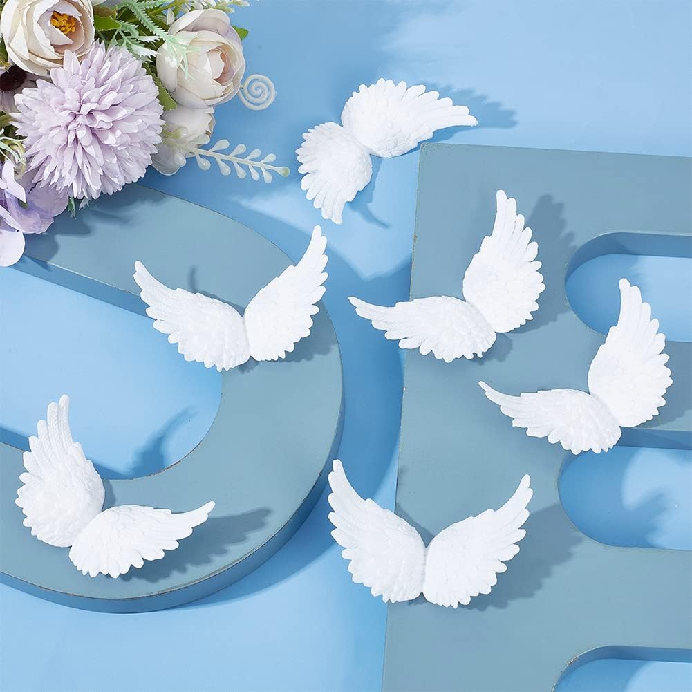 GORGECRAFT 12PCS 3" 3D Mini White Feather Plastic Angel Wings Small Christmas Tree Ornaments Costume Applique Patches for Cake Backpack Diy Handmade Crafts Accessories Christmas Party Decorative Props